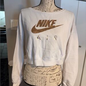 Nike White and Gold Logo Cropped Top